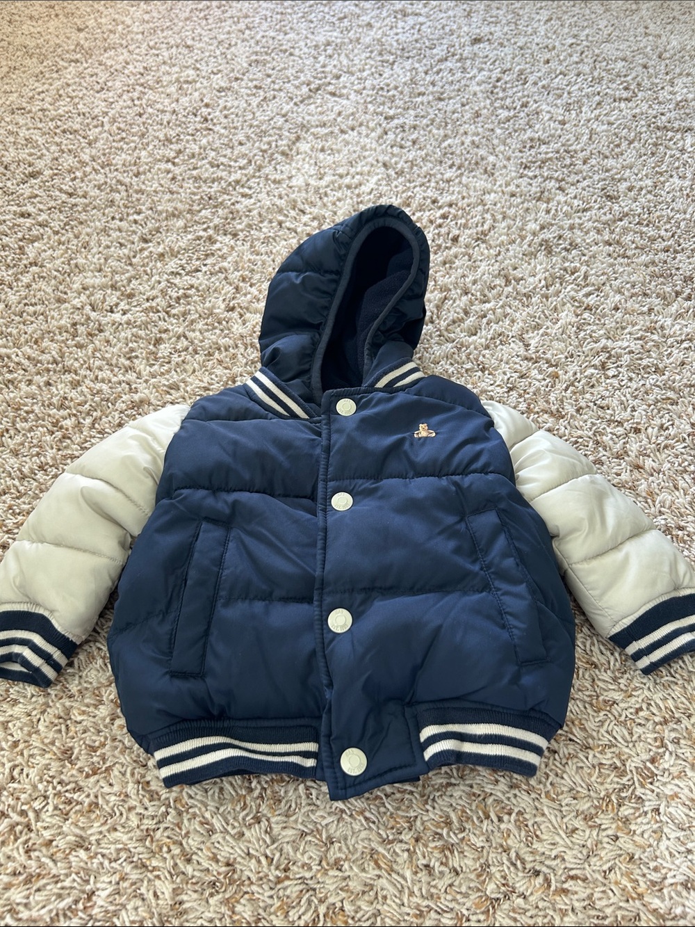Baby Gap Navy and Cream Hooded Puffer Jacket